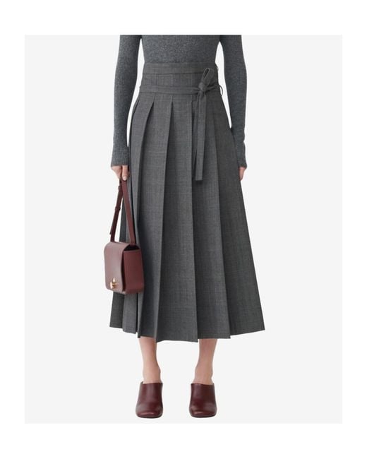 Fabiana Filippi Gray Strap Detailed Pleated Midi Skirt