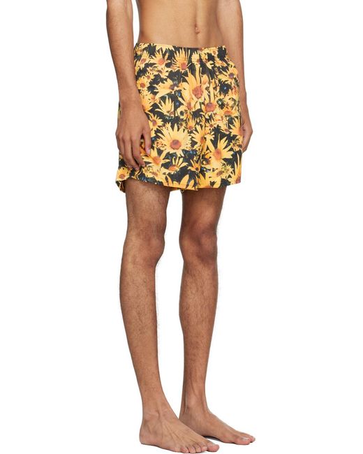 Jil Sander Yellow Sunflower-Print Swim Shorts for men