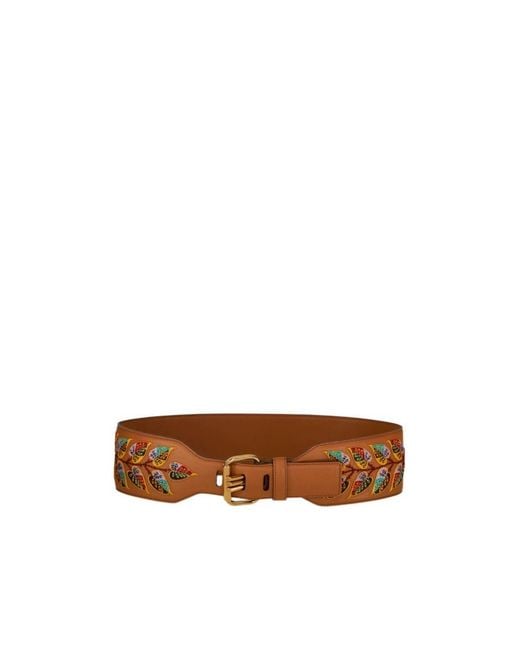 Etro Brown Leaf Embroidered Buckle Belt