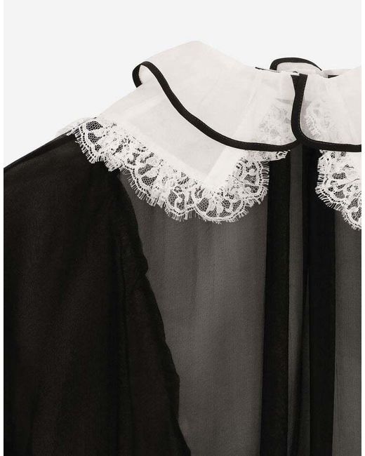 Dolce & Gabbana Black Ruffle Detailed Chiffon Shirt
