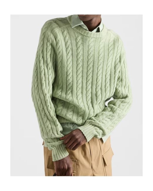 Prada Green Wool And Cashmere Crew-Neck Sweater for men