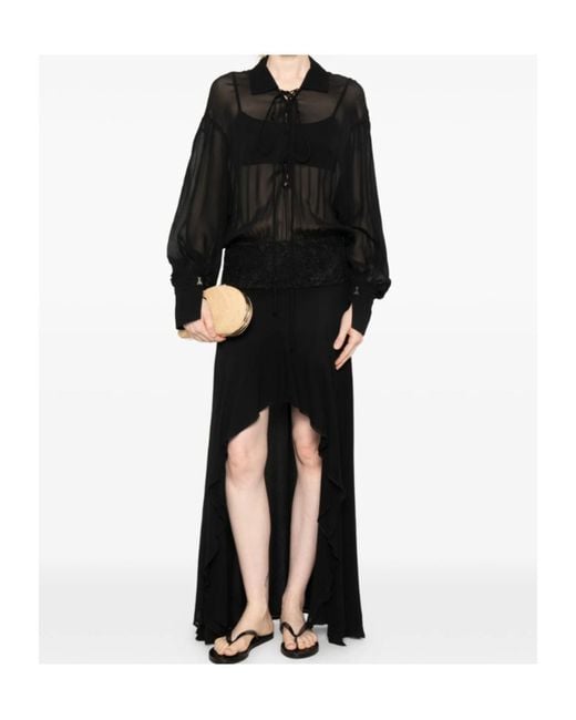 Patrizia Pepe Black Lace-Detail Asymmetric Dress