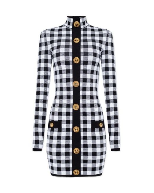 Balmain White Gingham Fine Knit Dress