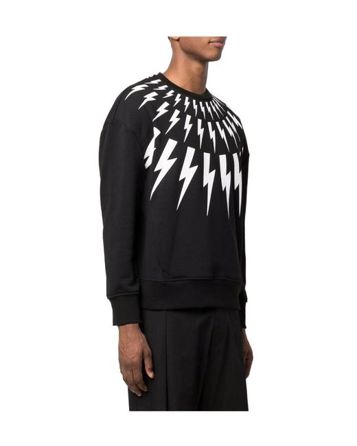 Neil Barrett Black Thunderbolt Pattern Print Sweatshirt for men