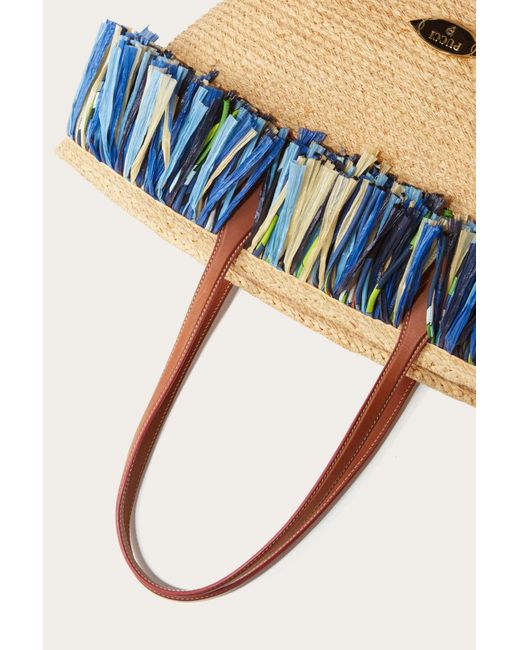 Emilio Pucci Blue Pucci Puccing Logo Plaque Fringed Beach Bag