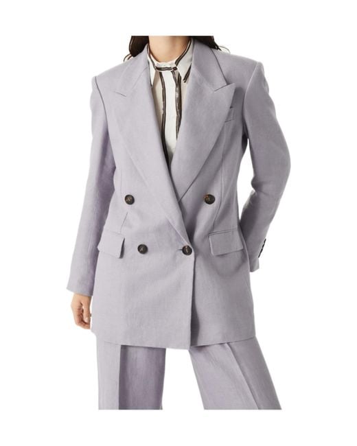 Brunello Cucinelli Gray Double-Breasted Long-Sleeved Blazer