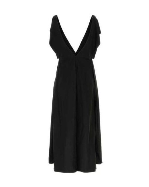 Jil Sander Black V-Neck Ruffle-Detailed Dress