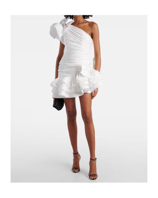 Alessandra Rich White Ruffled Taffetta Minidress