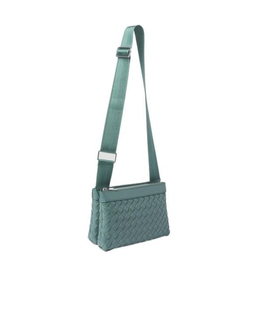 Bottega Veneta Blue Intreciato Zipper Shoulder Bag for men