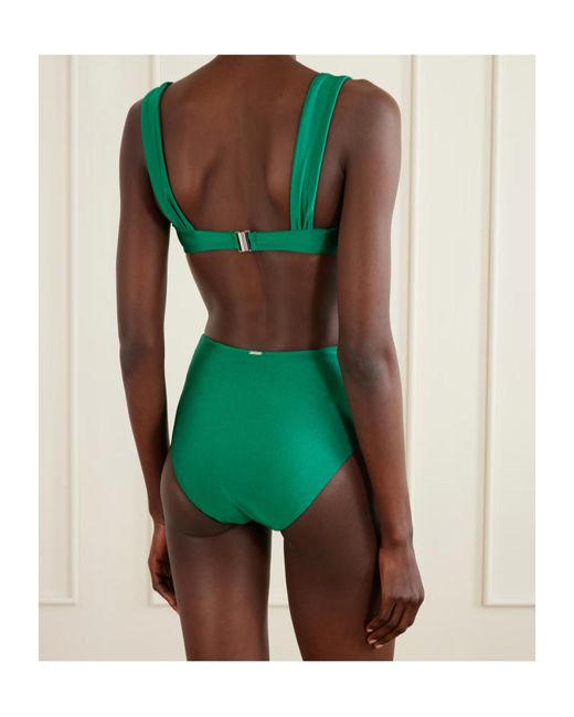 Jonathan Simkhai Green Teya Ruched High-Waisted Bikini Bottoms