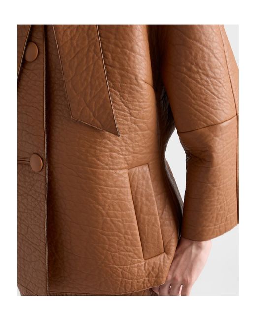 Prada Brown Nappa Leather Jacket With Scarf