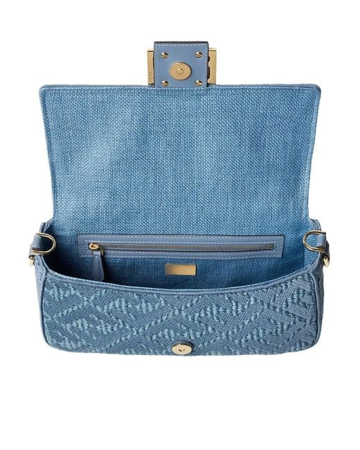 Fendi Blue Baguette Embossed Shoulder Bag