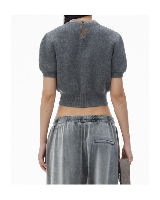 Alexander Wang Gray Short Sleeves Crystal Tubular Necklace T-Shirt Charcoal