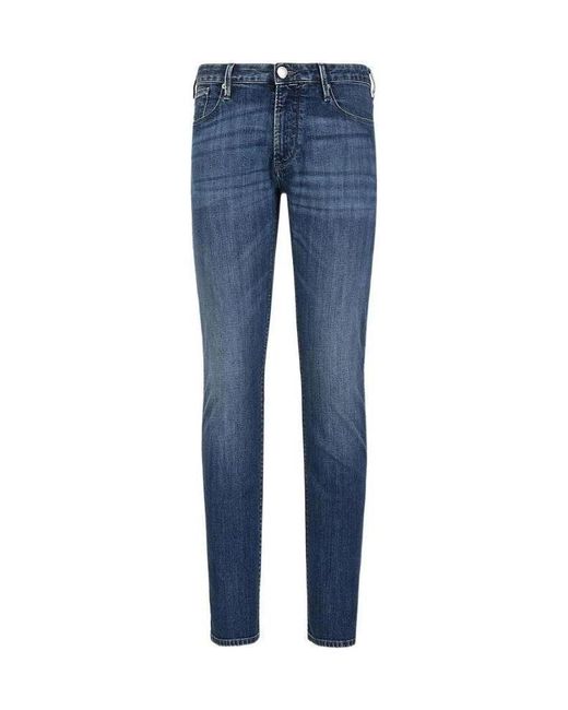 Emporio Armani Blue Mid-Rise Contrast Stitched Jeans for men