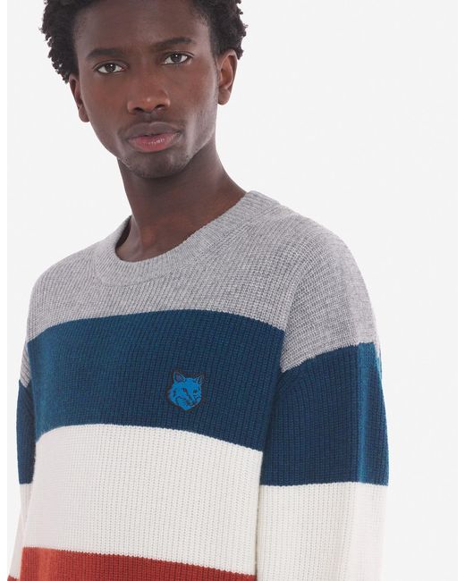 Maison Kitsuné Blue Maison Kitsuné Striped Knit Jumper for men