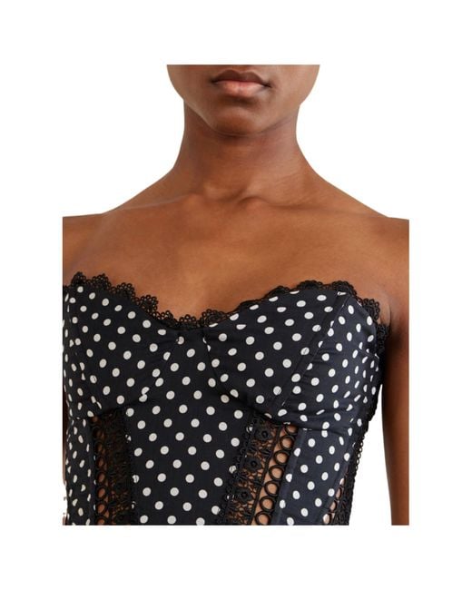 Charo Ruiz Blue Cropped Embroidered Polka-Dot Cotton-Blend Top