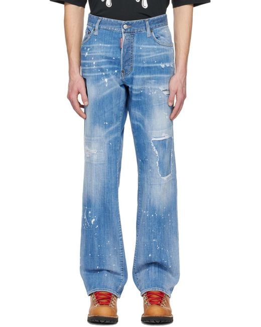 DSquared² Blue Logo-Patch Distressed Jeans for men