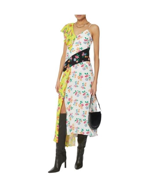 MSGM Metallic Floral-Printed Asymmetric Dress