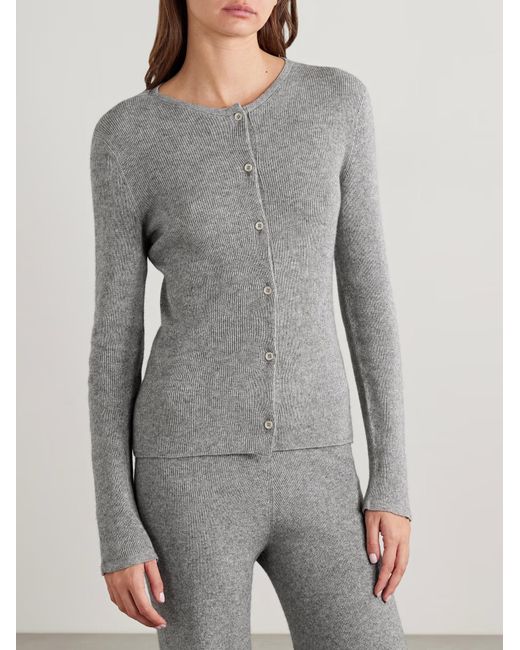 The Elder Statesman Gray Delicash Ribbed Cashmere And Silk Blend Cardigan