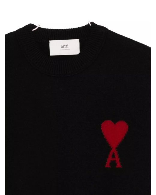 AMI Black Heart-Logo Wool Sweater