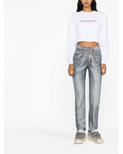Givenchy White Logo Printed Cropped Sweatshirt