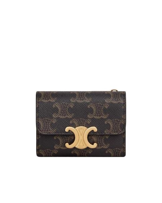 Céline Black Compact Wallet Triomphe