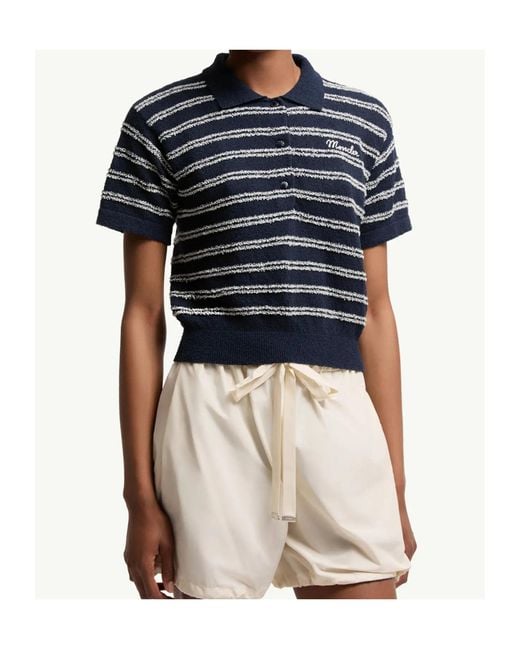 Moncler Blue Striped Short-Sleeved Polo Shirt