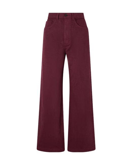 The Elder Statesman Red Herringbone Cotton Wide-Leg Casual Pants