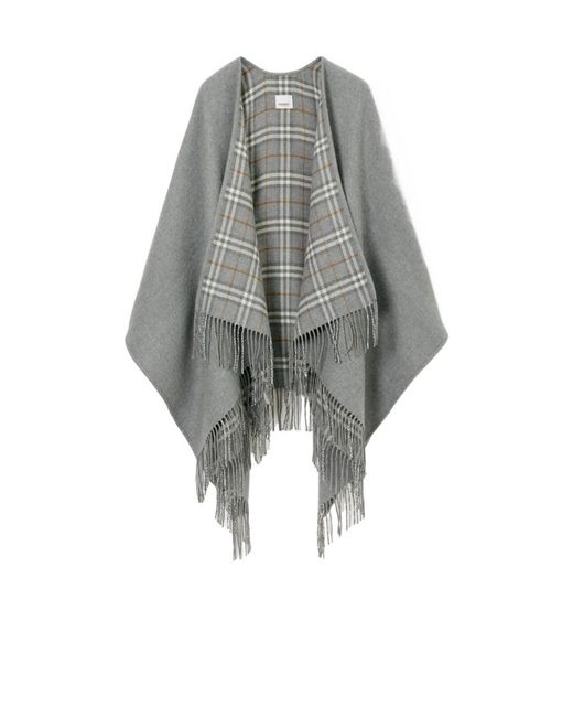 Burberry Gray Wool Reversible Check Cape