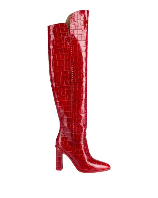 Max Mara Red Solid Color Square Heel Leather Shoes