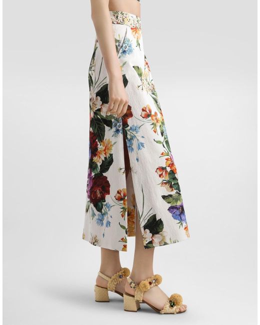 Dolce & Gabbana White Floral-Print Midi Skirt