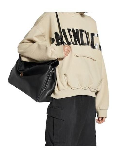 Balenciaga Natural Cotton Distressed Tape Logo Hoodie for men