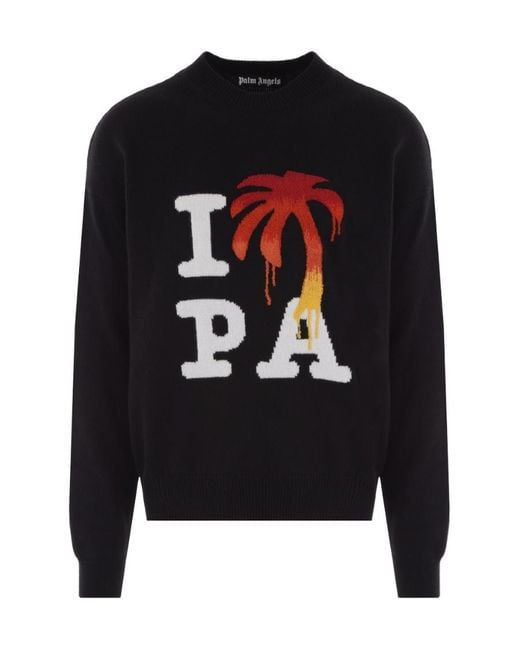Palm Angels Black I Love Pa Crewneck Knitted Jumper for men
