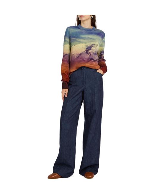 Gabriela Hearst Blue Belted Wide-Leg Trousers