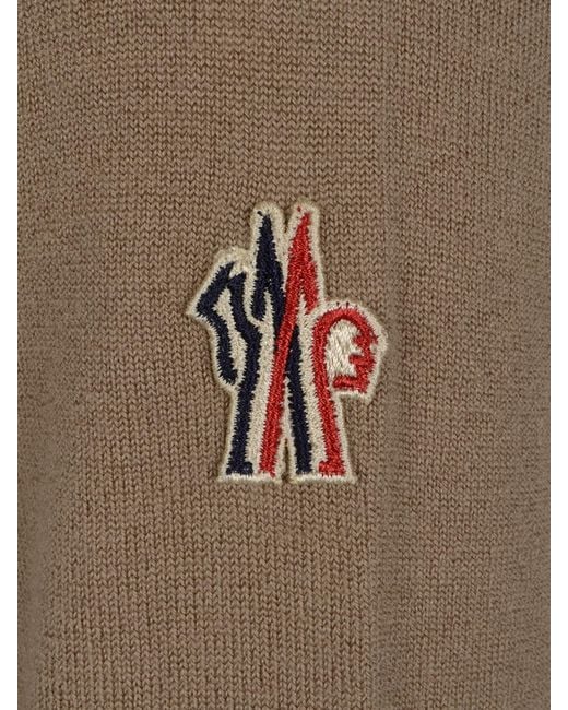 Moncler Brown Grenoble Logo Embroidered Polo Neck Jumper