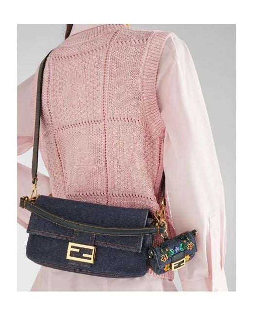 Fendi Blue Baguette Logo Shoulder Bag