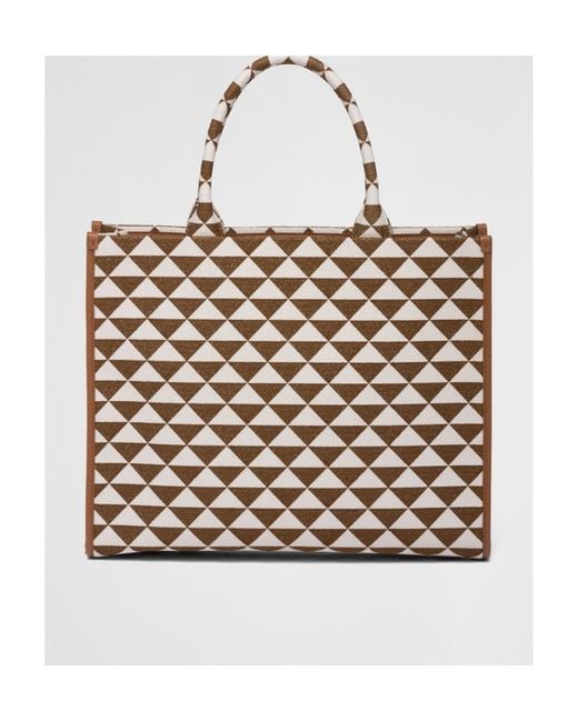 Prada Natural Large Symbole Jacquard Fabric Handbag