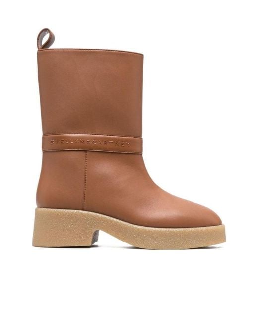 Stella McCartney Brown Logo-Embossed Pull-On Ankle Boots