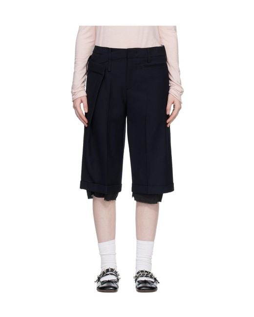 OPEN YY Blue Wrap Over Layered Bermuda Shorts