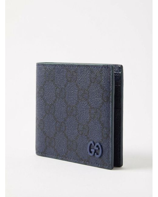 Gucci Blue Gg Logo Plaque Bi-Fold Wallet for men