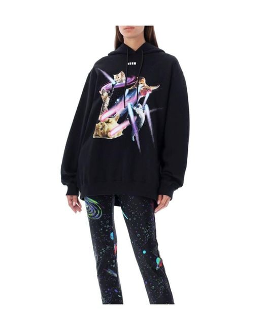 MSGM Blue Graphic-Print Drawstring Hoodie