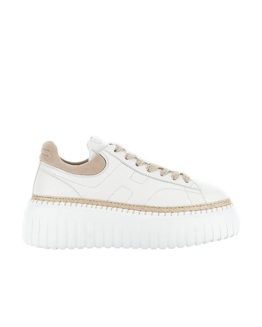 Hogan White H-Stripes Platform Lace-Up Sneakers