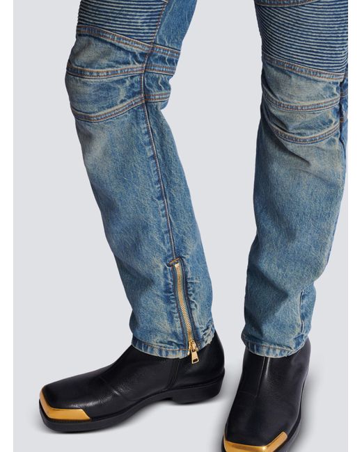 Balmain Blue Vintage Denim Biker Jeans for men