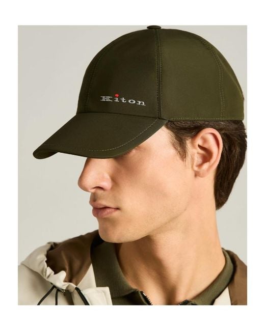 Kiton Green Logo Embroidered Curved Peak Cap for men