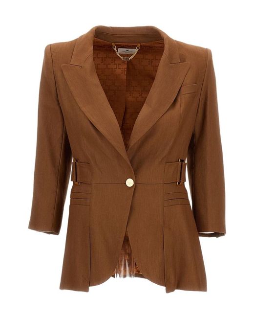 Elisabetta Franchi Brown Structured Single-Breasted Blazer