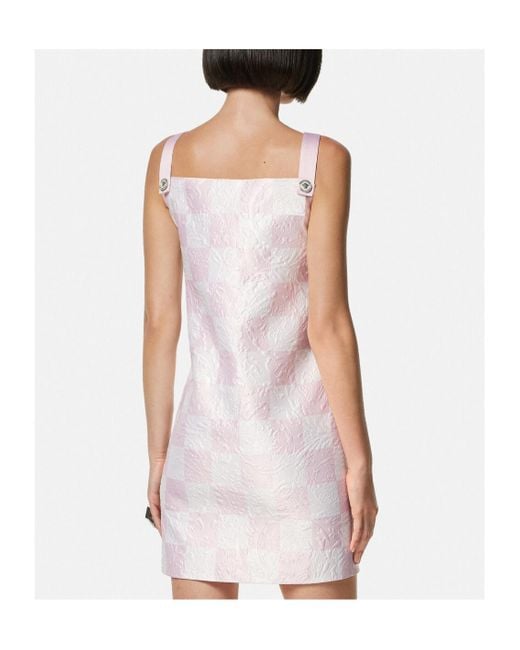 Versace Pink Check-Printed Sleeveless Mini Dress