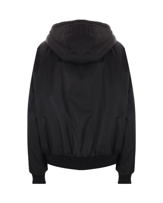 Prada Black Re-Nylon Triangle-Logo Zipped Hooded Jacket for men