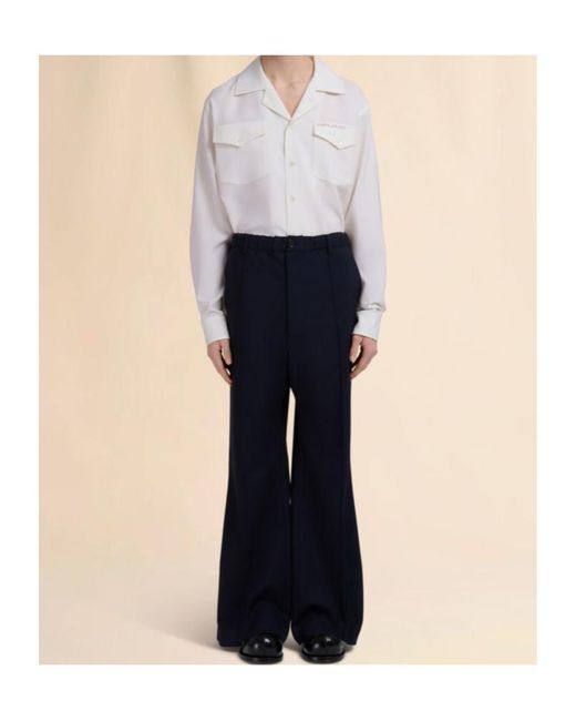 Marni Blue Stitched Crease Flared Trousers for men