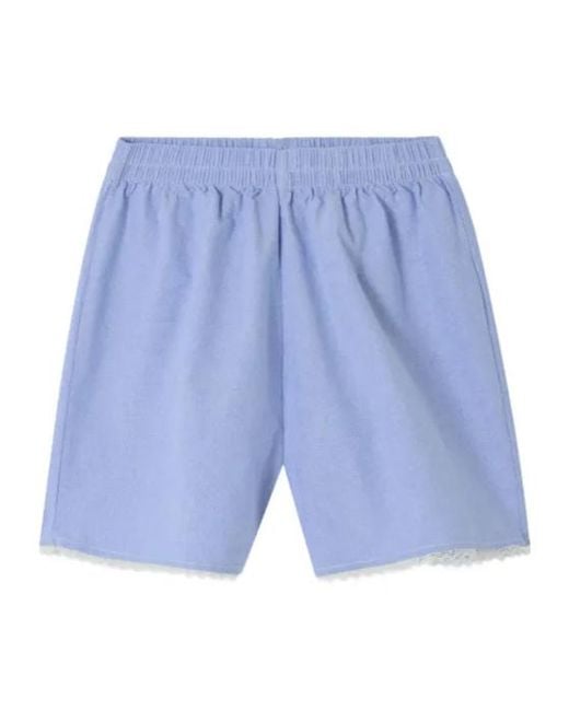 American Vintage Blue Feoly Elasticated Cotton Mini Shorts