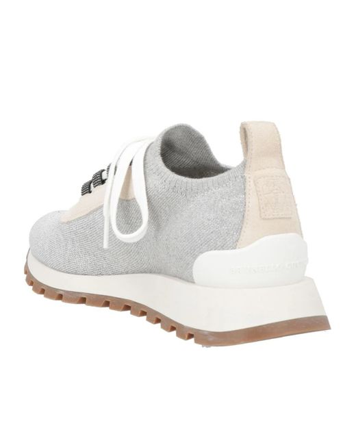 Brunello Cucinelli White Round-Toe Low-Top Sneakers
